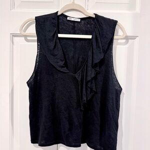 Zara Black Ruffle V-Neck Sleeveless Lightweight Top Size Medium